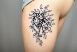 Floral tattoo with baby tiger in the flowers 🌺 tattoo idea