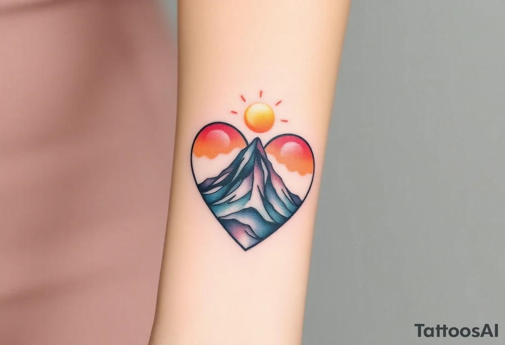 Geometric Volcano within a heart tattoo idea