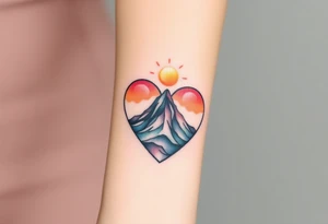 Geometric Volcano within a heart tattoo idea