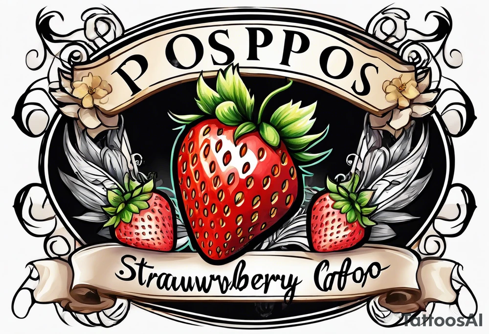 single strawberry wrapped in banner saying Pops tattoo idea