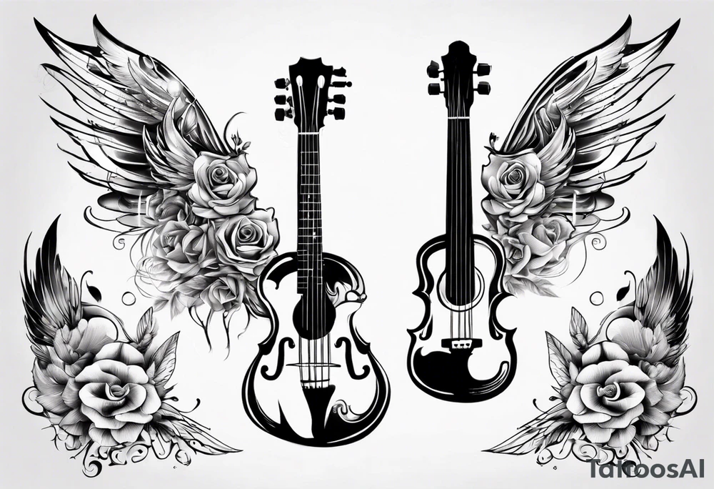 ACOUSTIC GUITAR AND VIOLIN WITH WINGS tattoo idea