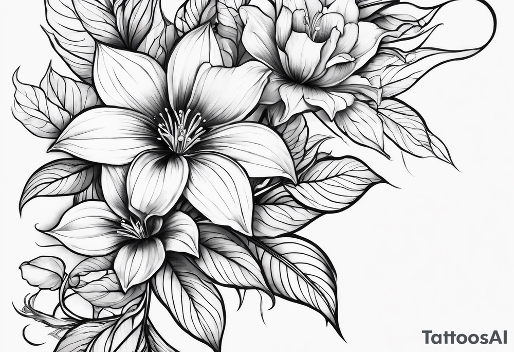 More leafs and stalk with little Platycodon grandiflorus flowers that goes around the arm tattoo idea