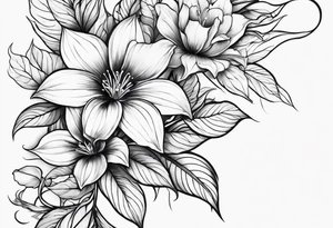 More leafs and stalk with little Platycodon grandiflorus flowers that goes around the arm tattoo idea