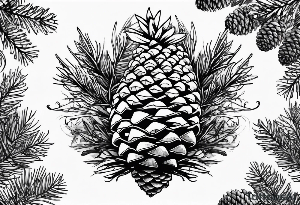 Upside down pine cone with trees on top tattoo idea