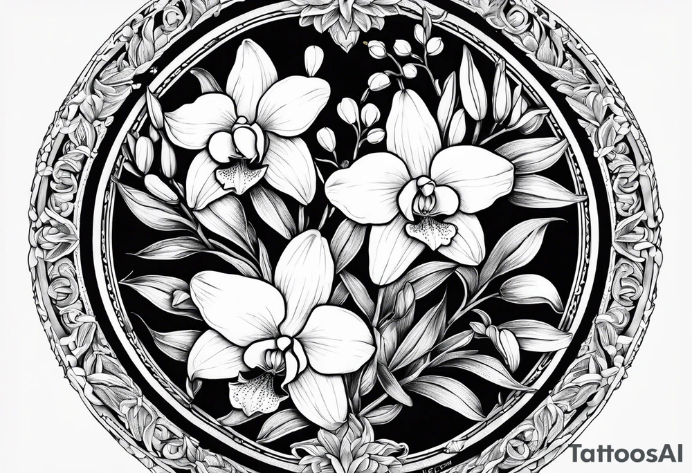 Honeysuckle lily of the valley orchid snapdragon mandala black tattoo design tattoo idea