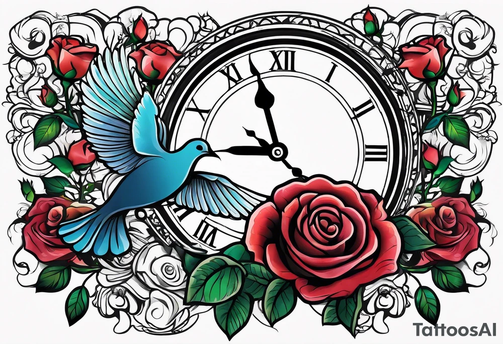 text box, rose, sunlight, dove, clock, tattoo idea