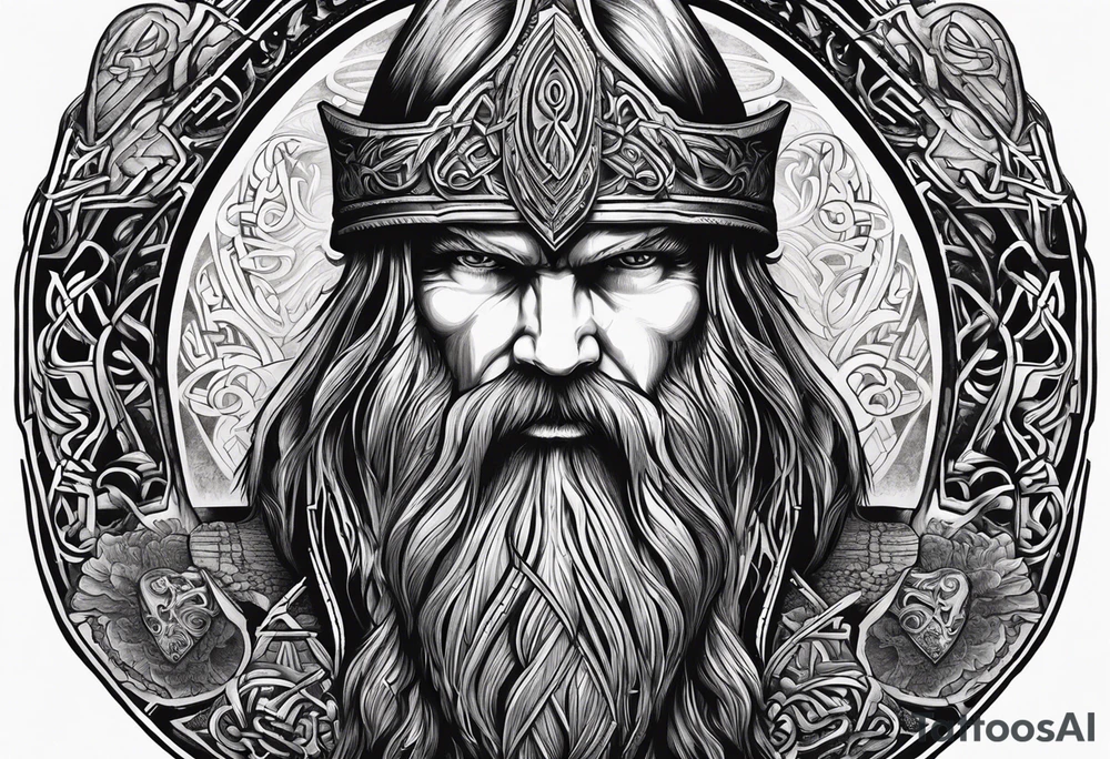 logo of the band Amon Amarth combined with rock features tattoo idea