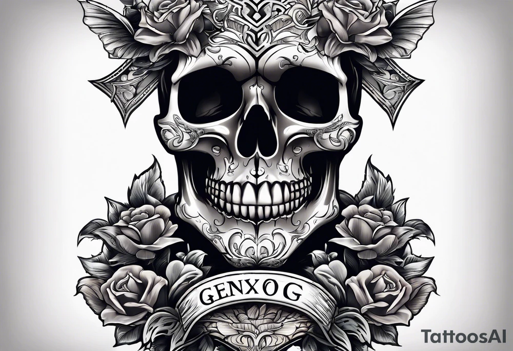 skull with the words "GenX OG" tattoo idea