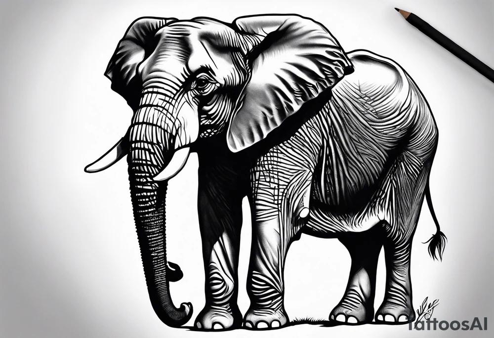 Elephant helping another to not fall tattoo idea