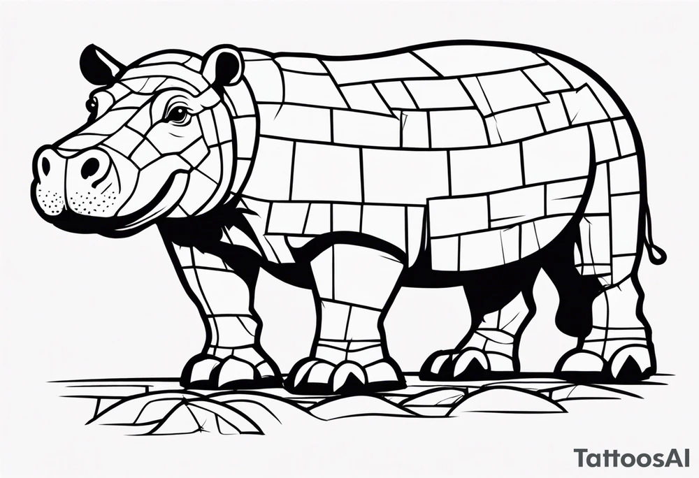 Hippopotamus creating a brick wall tattoo idea