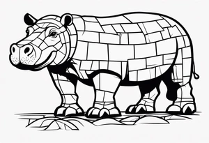 Hippopotamus creating a brick wall tattoo idea