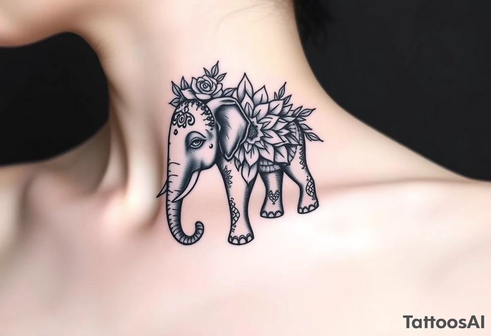 ornate mandala elephant adorned with crown of wild roses and thorns tattoo idea