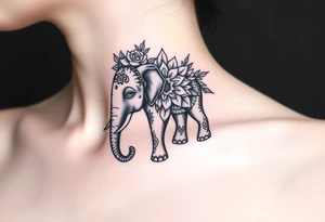 ornate mandala elephant adorned with crown of wild roses and thorns tattoo idea