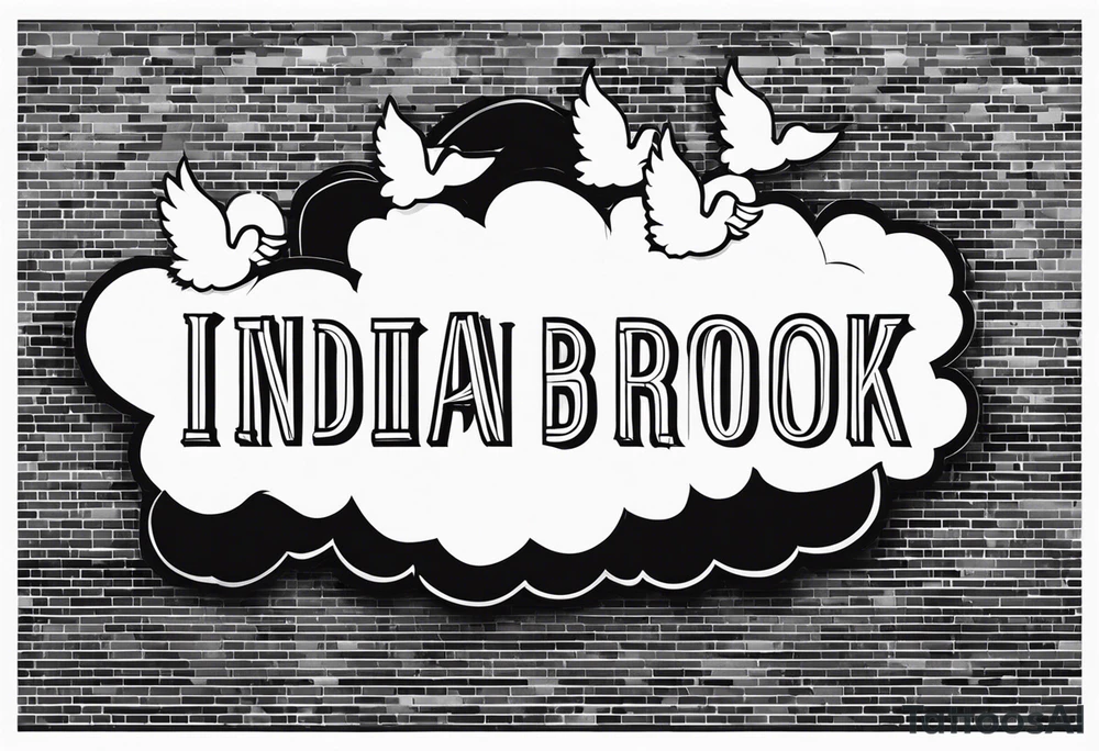 The words “Indian Brook” crashing out of a brick wall surrounded by angels tattoo idea