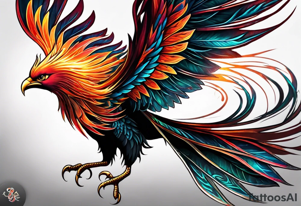 russian firebird phoenix in-flight with very long fancy tail "Isaiah 43: 18-19" tattoo idea