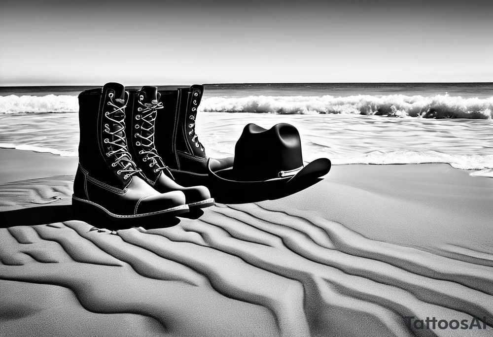 Keep it simple. One pair of timberland boots. One pair of flip flops and a cowboyhat on the Beach. tattoo idea