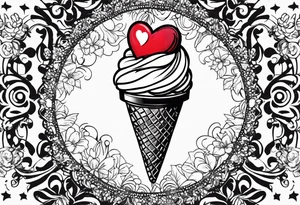 sketch chocolate chip ice cream cone with one red heart tattoo idea