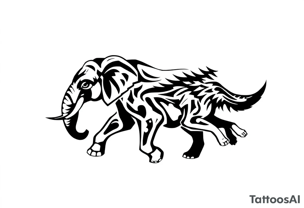 elephant and a wolf running together tattoo idea