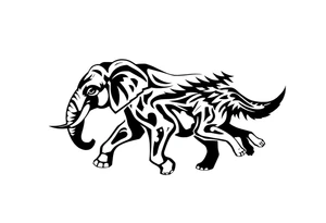 elephant and a wolf running together tattoo idea