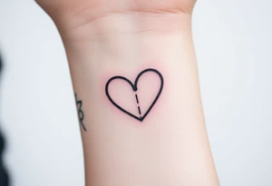 A minimalist heart outline split into two (Color: Black with a subtle red gradient along the edges) tattoo idea