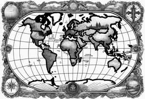 World map with the cross in the middle hovering over it tattoo idea