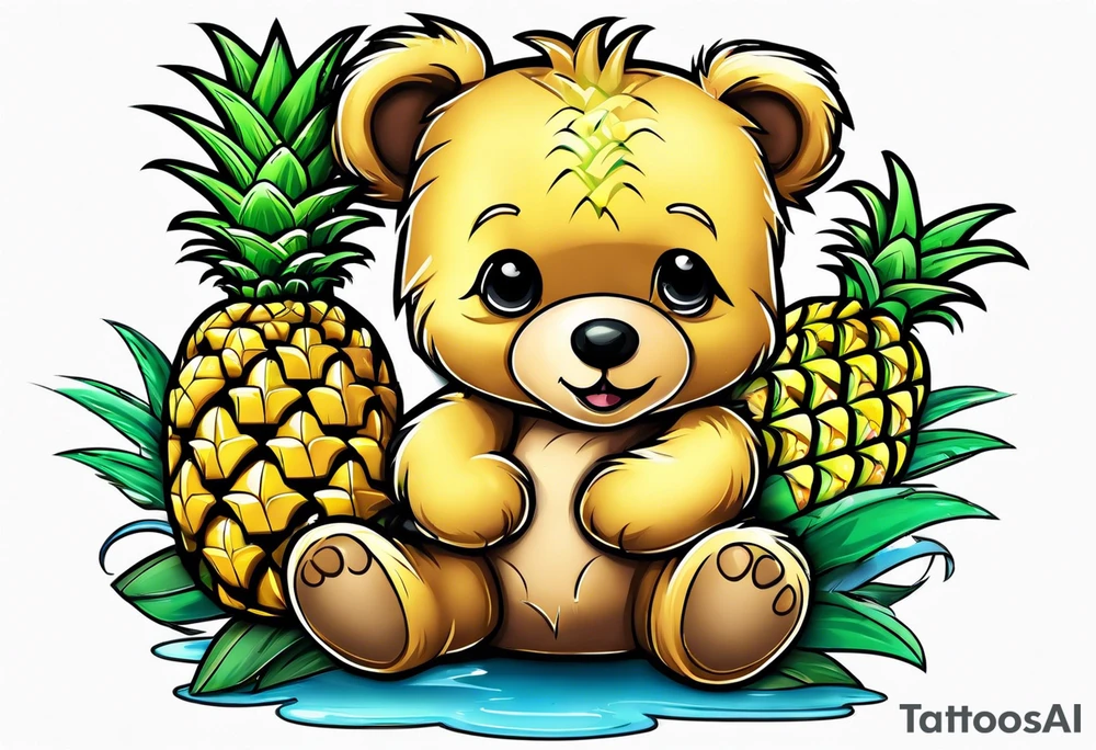 Teddy bear loves pineapple tattoo idea