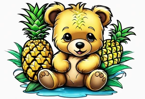 Teddy bear loves pineapple tattoo idea