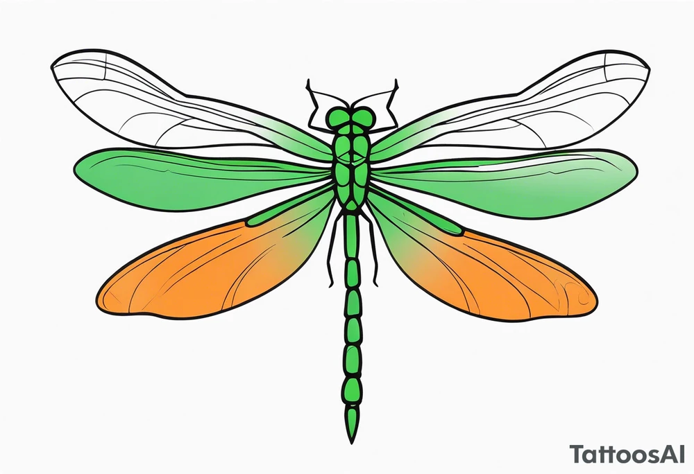 green and orange dragonfly on a twig tattoo idea