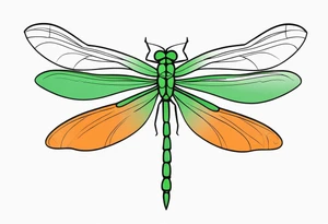 green and orange dragonfly on a twig tattoo idea