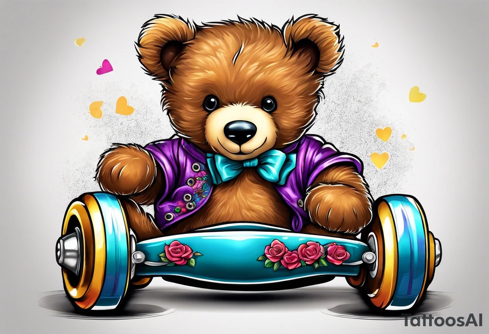 roller skating teddy bear tattoo idea