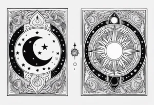 Two tarot cards, one sun and one moon,  contrasting colours tattoo idea