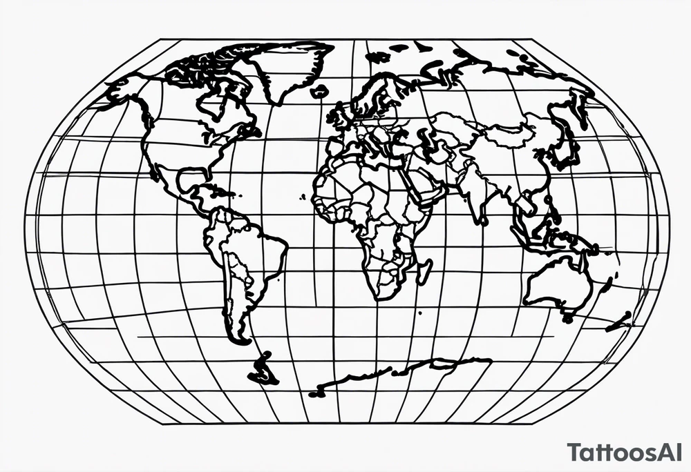 flat map of the earth with lines of a grid not shaded in with no bolding tattoo idea