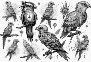 Cyberpunk Guatemalan Quetzal birds with Neurons tattoo idea