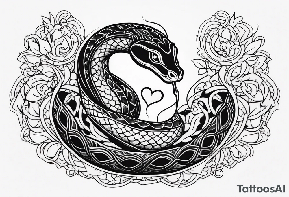 a snake who has swallowed a heart tattoo idea