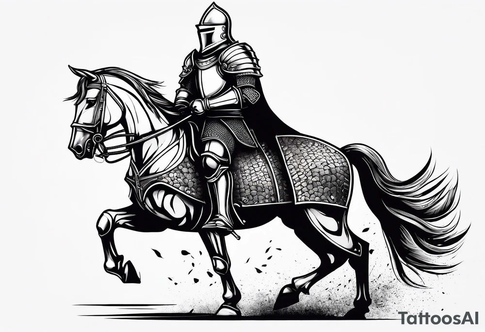 knight in heavy armor full body in profile tattoo idea