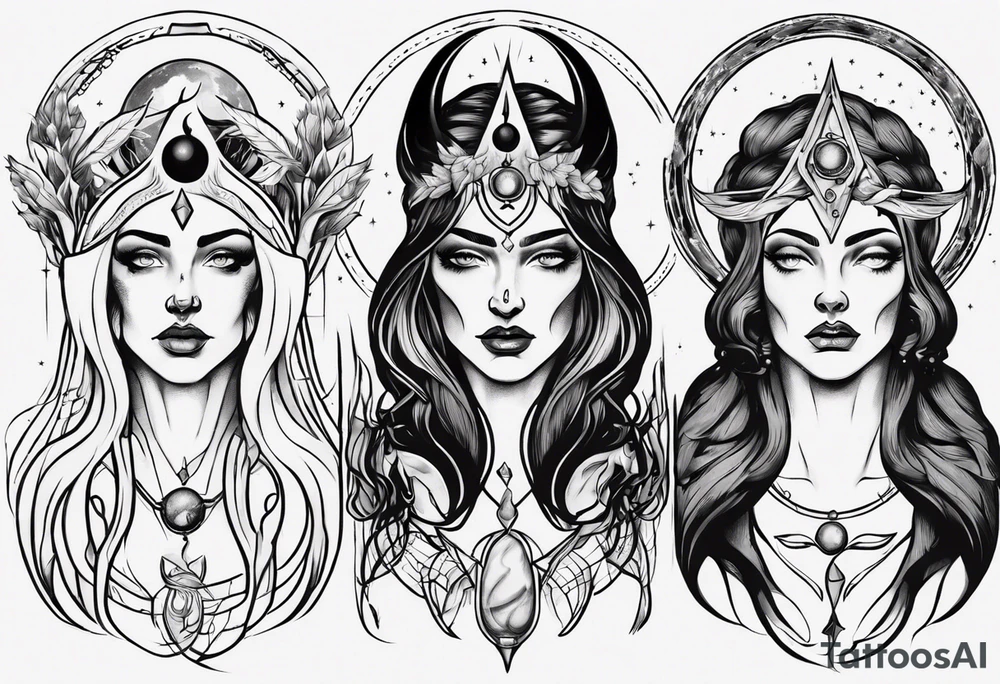 The High Priestesses. Hecate, Artemis and Selene. Representing Magic, Intuition and The Moon. tattoo idea