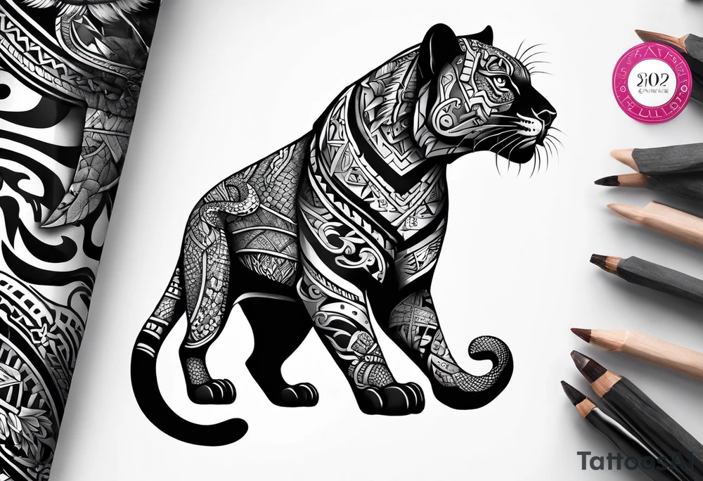 aztec black jaguar with snake tattoo idea