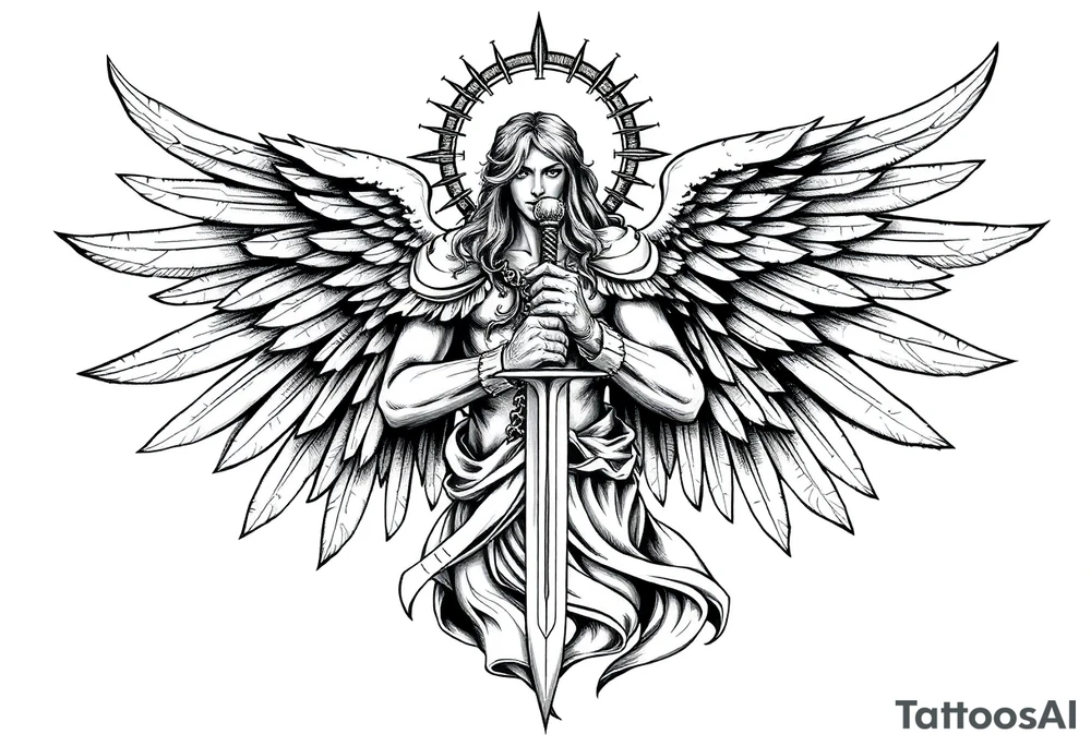 Holy Archangel, Biblical, Christianity, Hebrew, Guards of Christianity, Holding a sword, having six wings, seraphim, seek justice, love mercy, walk only with God tattoo idea