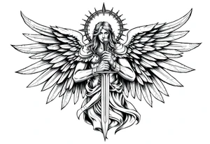 Holy Archangel, Biblical, Christianity, Hebrew, Guards of Christianity, Holding a sword, having six wings, seraphim, seek justice, love mercy, walk only with God tattoo idea