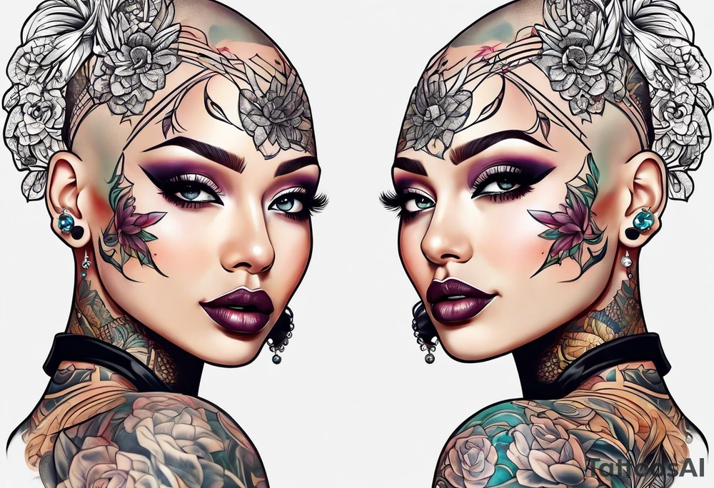 Bald woman tattoo idea