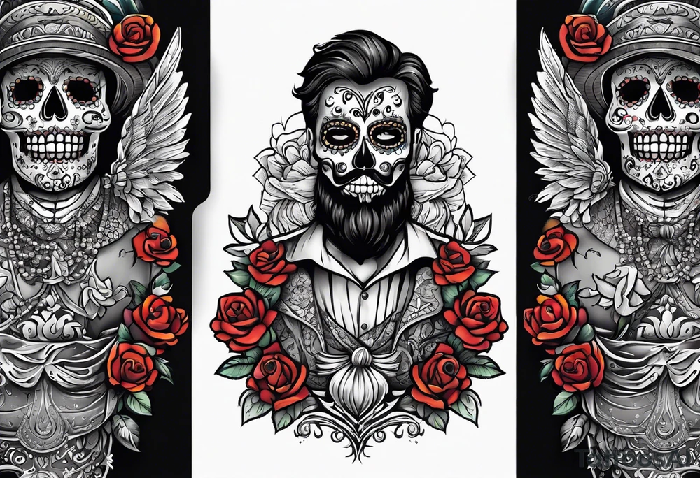 day of dead,man,standing,horizontal,cover up tattoo idea