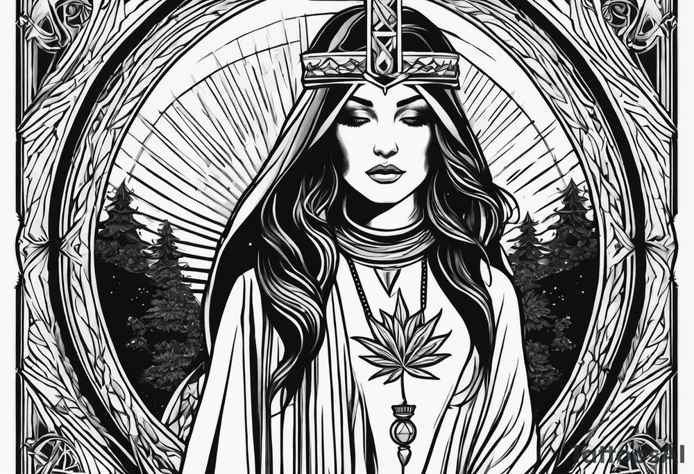 High priestess tarot card cannabis simple
line work tattoo idea High priestess tarot card cannabis simple
line work tattoo idea