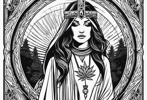 High priestess tarot card cannabis simple 
line work tattoo idea