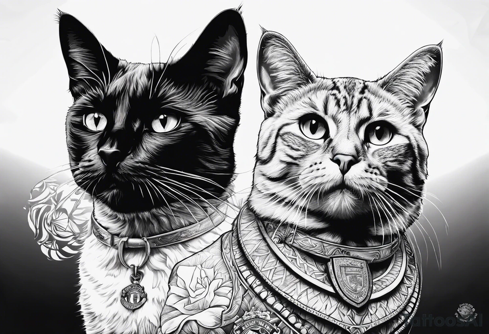 manchester united, two cats, god, EDM. all that combined into one art.it should be long, not wide tattoo idea