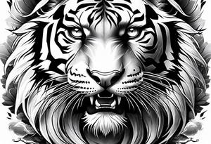 Asian style tiger for a forearm half sleeve, clouds tattoo idea