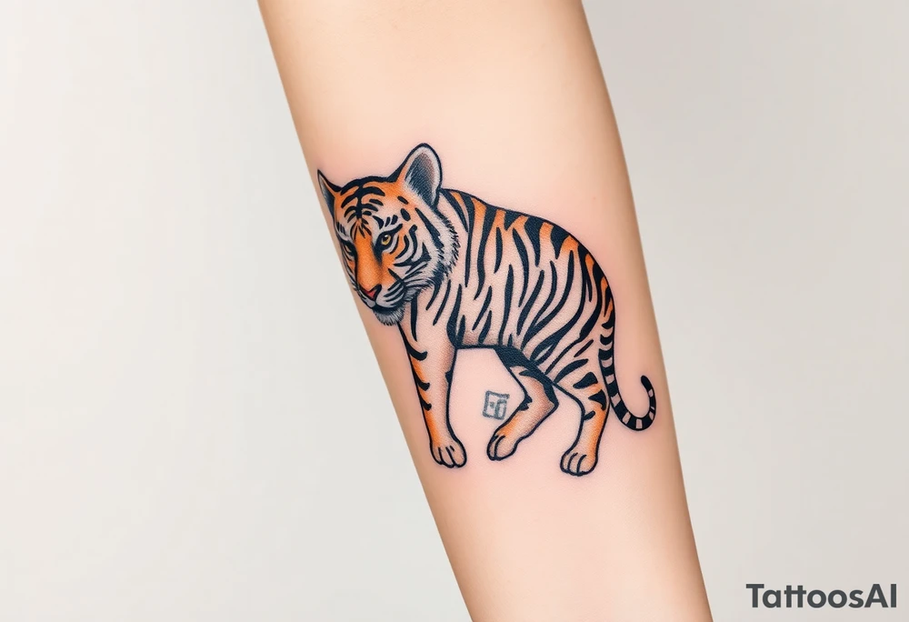 a full color cubism style 
full body tiger illustration tattoo idea