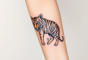 a full color cubism style 
full body tiger illustration tattoo idea