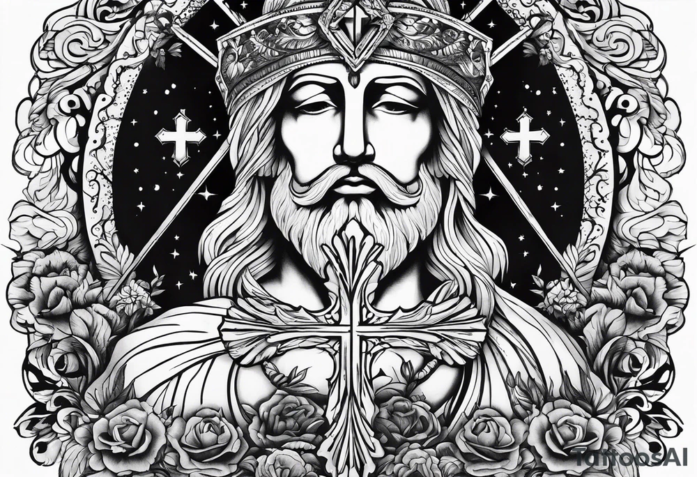 God with a cross also remembering a loved one tattoo idea