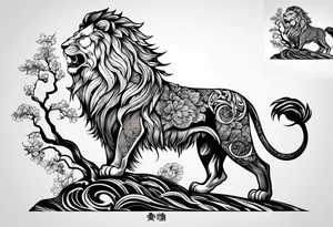 Oak tree shaped as roaring lion tattoo idea