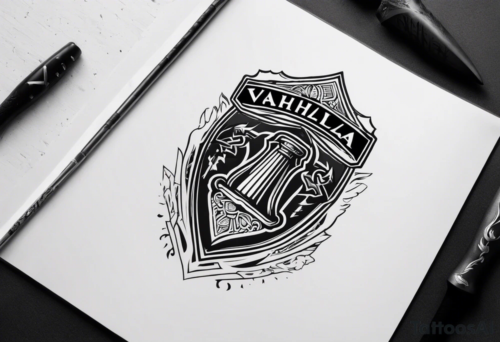Valhalla sword shield axe tattoo idea